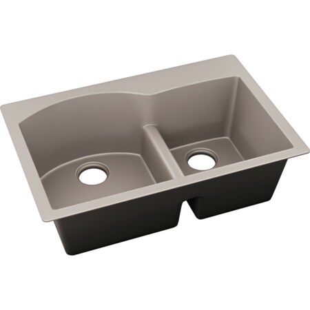 Elkay Quartz Luxe 33" x 22" x 10", Offset 60/40 Double Bowl Drop-in Sink with Aqua Divide, Silvermist ELXH3322RSM0